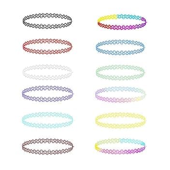 PLABBDPL 12 pezzi collana girocollo elastica, arcobaleno, gioielli moda per ragazze bambini donne in gomma/plastica
