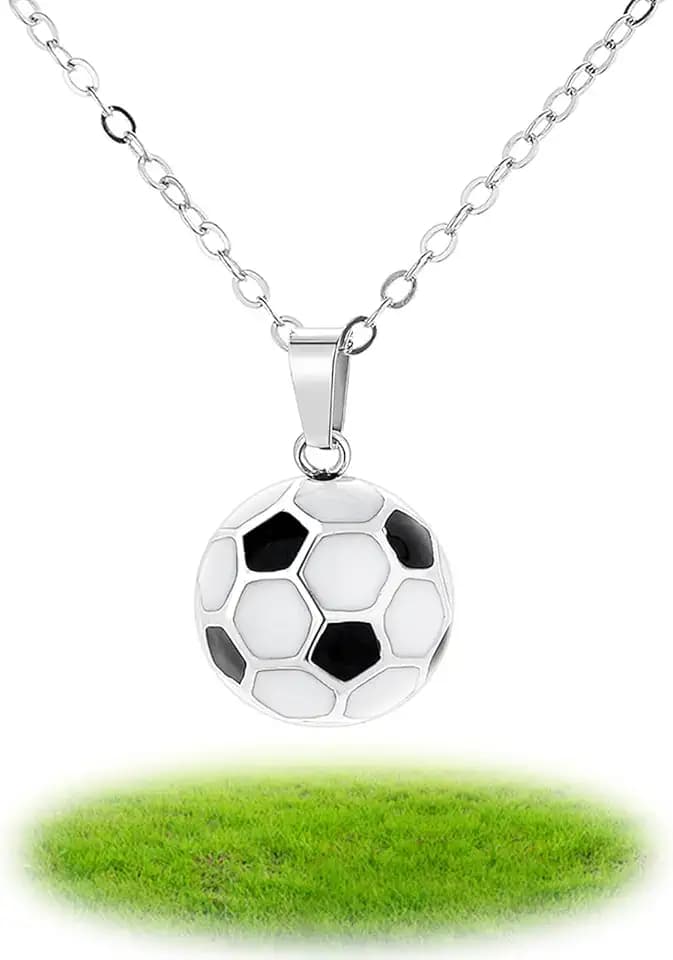 Cosysparks Cosysparks Collana da Calcio in Acciaio Inossidabile 3D con Pallone - Scatola Regalo per Ragazze e Ragazzi (Argento)