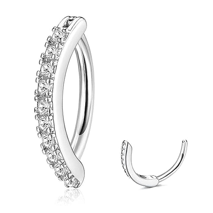 14G Piercing Ombelico Anello, Navel Piercing Anello Ombelico Anelli Curvo Inverso Anallergico Clicker Belly Button Ring Cubic Zirconia Paved, Gioielli Pratico e Abile per Donna