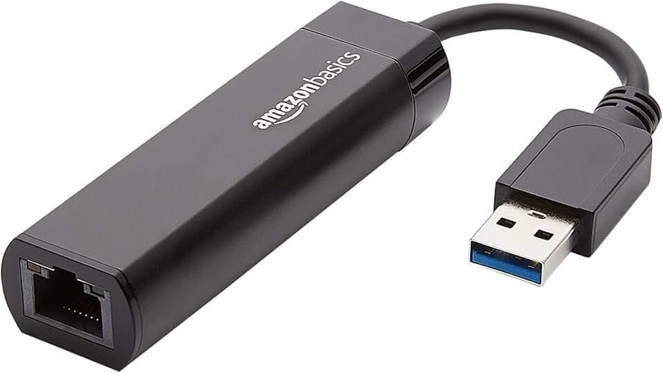 Amazon Basics Adattatore internet Ethernet, USB 3.0 a 10/100/1000 Gigabit, Nero