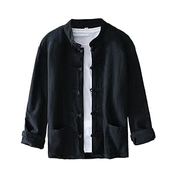 Camicia da uomo a maniche lunghe, design tradizionale per kung fu, dotata di bottoni cinesi a rana, stile giacca leggera, ideale per l'estate
