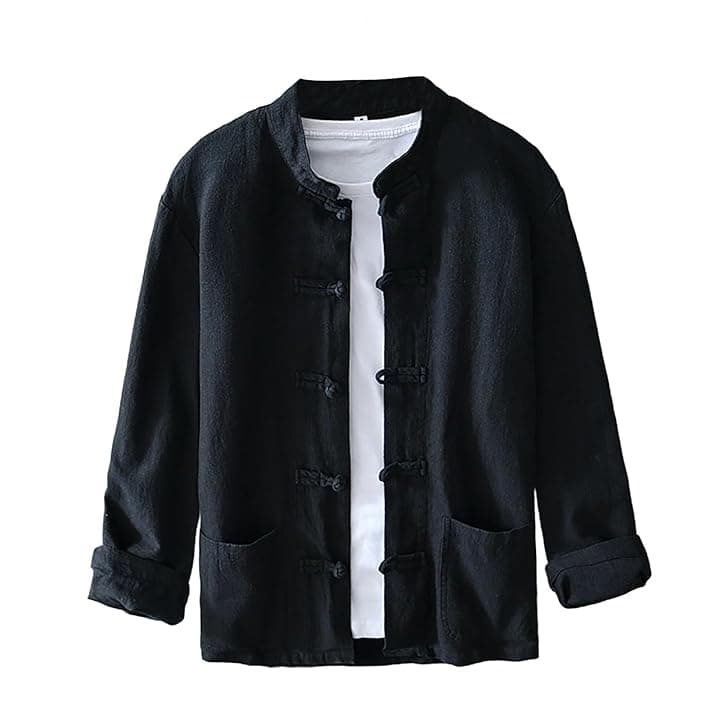Camicia da uomo a maniche lunghe, design tradizionale per kung fu, dotata di bottoni cinesi a rana, stile giacca leggera, ideale per l'estate