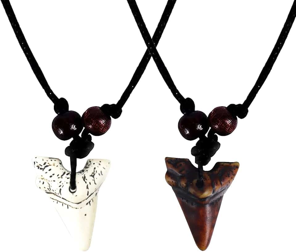 CHENGYOUOUM Collana da uomo, 2 pezzi, con dente di squalo, ciondolo a forma di dente di squalo, per ragazzi e ragazze, Resina, Perla