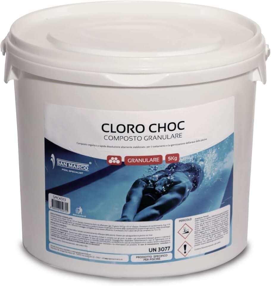 San Marco cloro shock piscina granulare al 56%, cloro granulare per piscina, rapida dissoluzione, disponibile in formato da 1, 5, 10 e 25 kg. (5 kg)