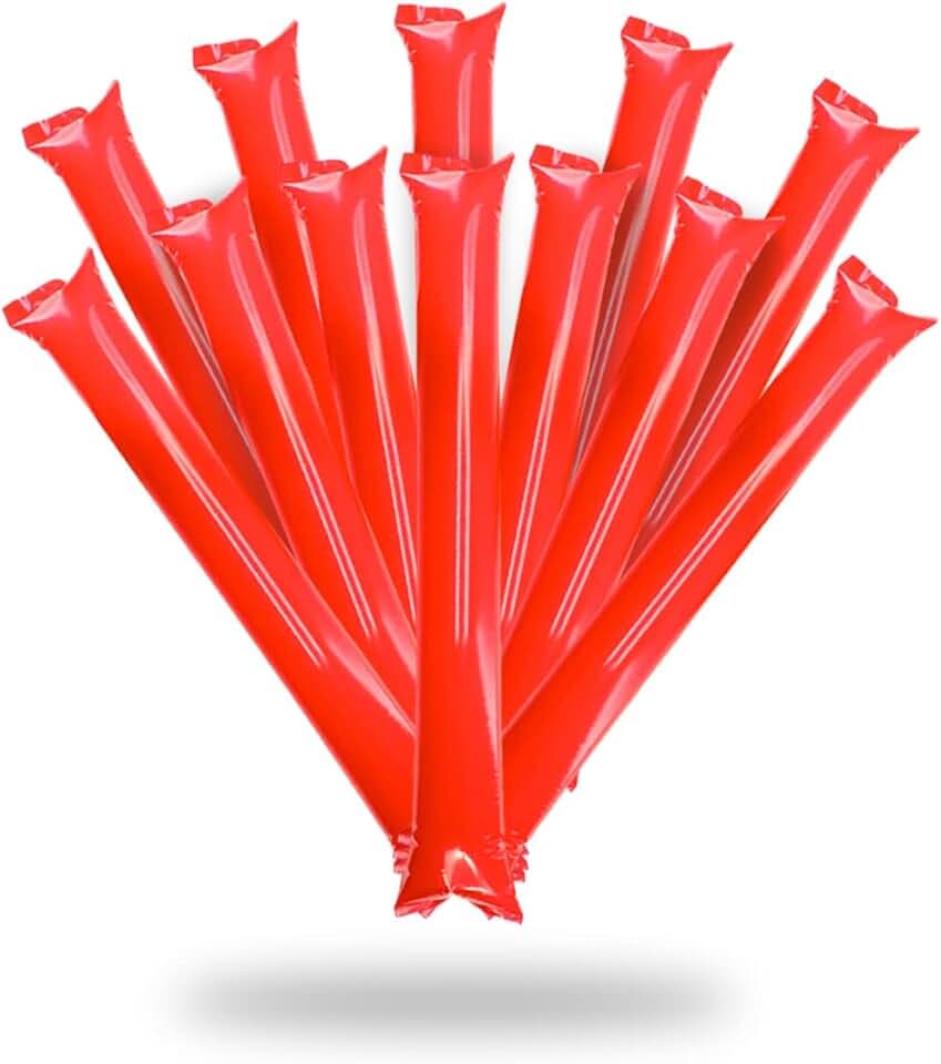 Confezione da 100 Bastoni Gonfiabili Riutilizzabili | Bam Bam Thunder per Animazione e Fare Il Tifo | Cotillon Sportivo e Celebrazioni (Rosso)