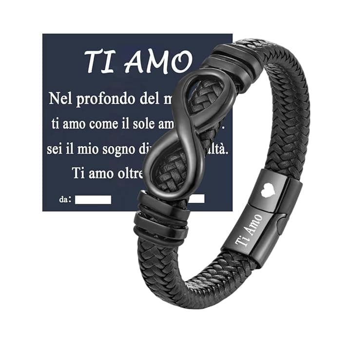 Gkmamrg Regali San Valentino per lui Uomo Mariti Fidanzati – Bracciale da uomo in pelle con incisione Ti Amo