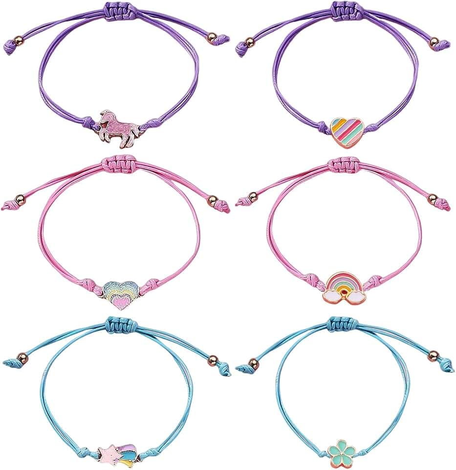 6 Bracciali per Bambini, Braccialetti Arcobaleno con Cavallo Arcobaleno, Accessori di Gioielli per Ragazze, Braccialetti Regolabili, Set di Braccialetti alla Moda, Regali per Sorelle