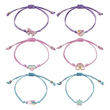 6 Bracciali per Bambini, Braccialetti Arcobaleno con Cavallo Arcobaleno, Accessori di Gioielli per Ragazze, Braccialetti Regolabili, Set di Braccialetti alla Moda, Regali per Sorelle