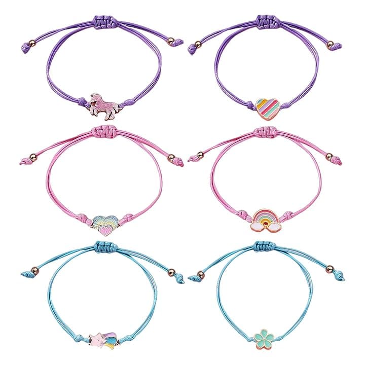 6 Bracciali per Bambini, Braccialetti Arcobaleno con Cavallo Arcobaleno, Accessori di Gioielli per Ragazze, Braccialetti Regolabili, Set di Braccialetti alla Moda, Regali per Sorelle