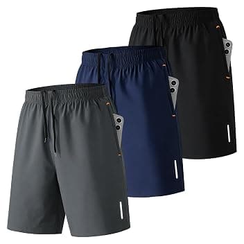 SHAGGA Confezione da 3 pantaloncini da palestra da uomo, leggeri, ad asciugatura rapida, sportivi, con cucitura interna 7 con tasche con cerniera per corsa, fitness e jogging