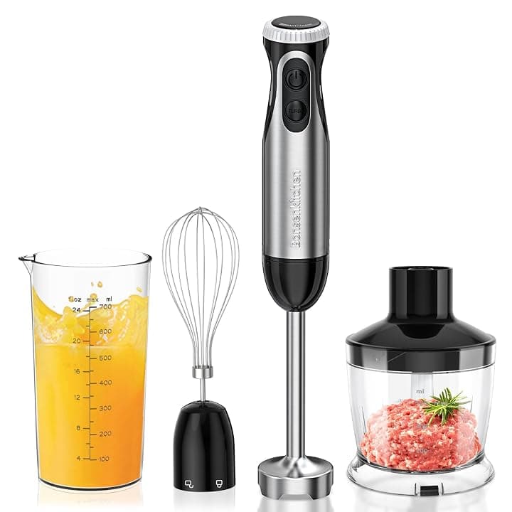 Bonsenkitchen Frullatore a Immersione 4-in-1, Piede in Acciaio Inox, 1000W