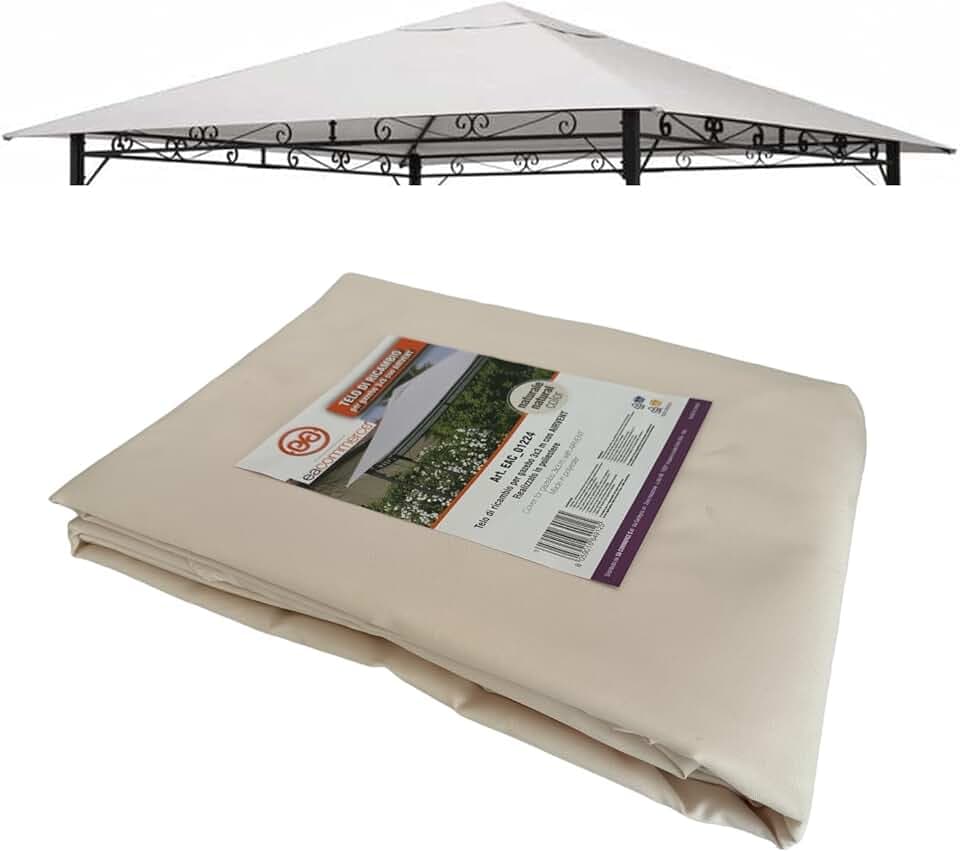 Telo Telone di Ricambio per Copertura Gazebo 300x300 cm 180 gr/mq colore beige con airvent Antivento