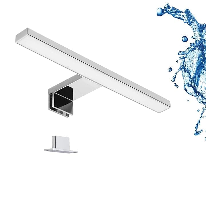 LIGHTWORLD24 Lampada da Specchio LED 30 cm – 5W, 550 Lumen, 4000K Bianco Neutro, IP44, 230V – Colore Argento Cromo – Luce da Bagno, Trucco, Armadio, Montaggio a Clip o Superficie