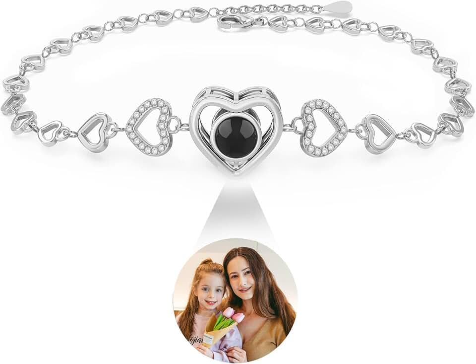 Easycosy Festa della Mamma Bracciale con Foto Personalizzata, Braccialetto con Foto Proiettata Dentro, Idee Regalo 2026 per Donna, Bracciale Personalizzato per Compleanno Matrimonio