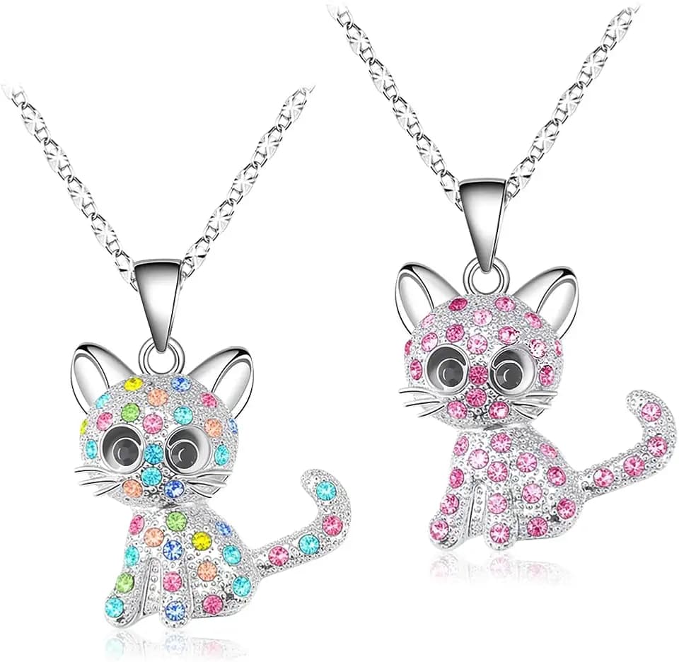 HMCEY 2 Pezzi Collana Gatto,Collane Per Bambine E Ragazze,Ciondoli a Forma di Gatto,Collana Pendente Donna,Collane Dell Amicizia Moda Classica per Regalo,Festa,San Valentino,Compleanno,Gioielli