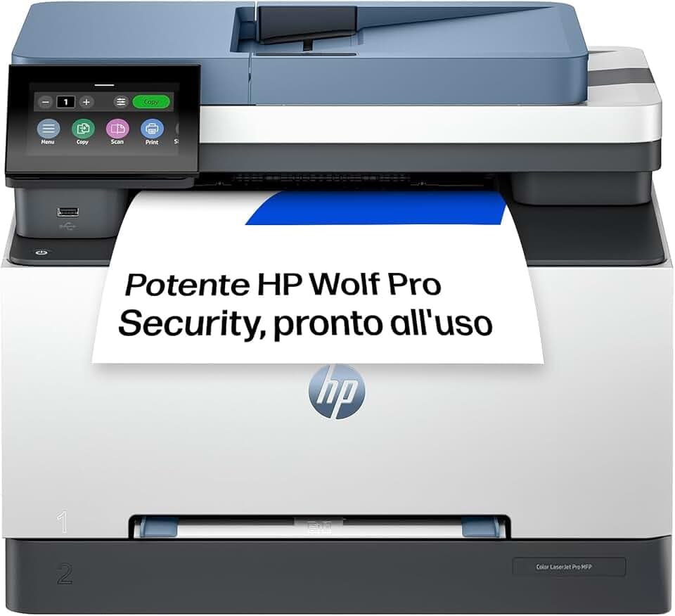 HP Color LaserJet Pro 3302fdw 499Q8F, Stampante Multifunzione A4, Stampa Fronte e Retro Automatico, 25 ppm B/N e a Colori, USB, Wi-Fi, Ethernet, Fax, Copia, Scansiona, ADF da 50 Fogli, Smart, Blu Blue Angel