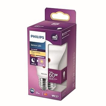 Philips LED Lampadina Goccia con Sensore Crepuscolare 60W E27, Luce Bianca Calda
