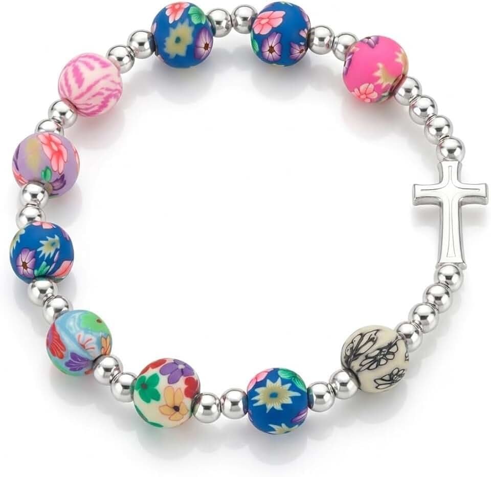 JIRVEX JIRVEX Bracciale comunione bambina con croce colorato 1 pezzo regalo prima comunione bambina gioiello cristiano per battesimo o compleanno