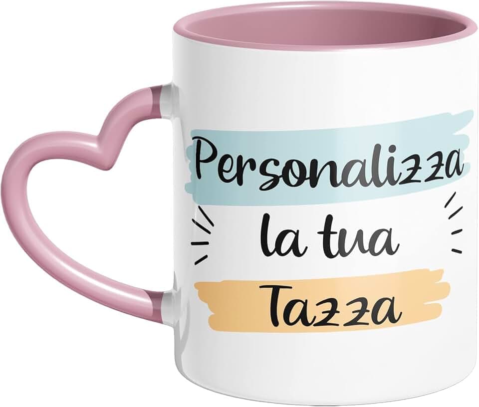 Woopers Tazza con Manico a Cuore Rosa Personalizzata con 1 o 2 Foto e Scritte. Regalo Festa Mamma, San Valentino, Fidanzata, Nonna, Zia.