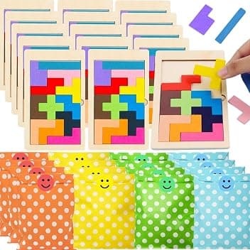 Pack 20 Mini Giochi Blocchi Legno + Sacchetti Regalini, Gadget Compleanno