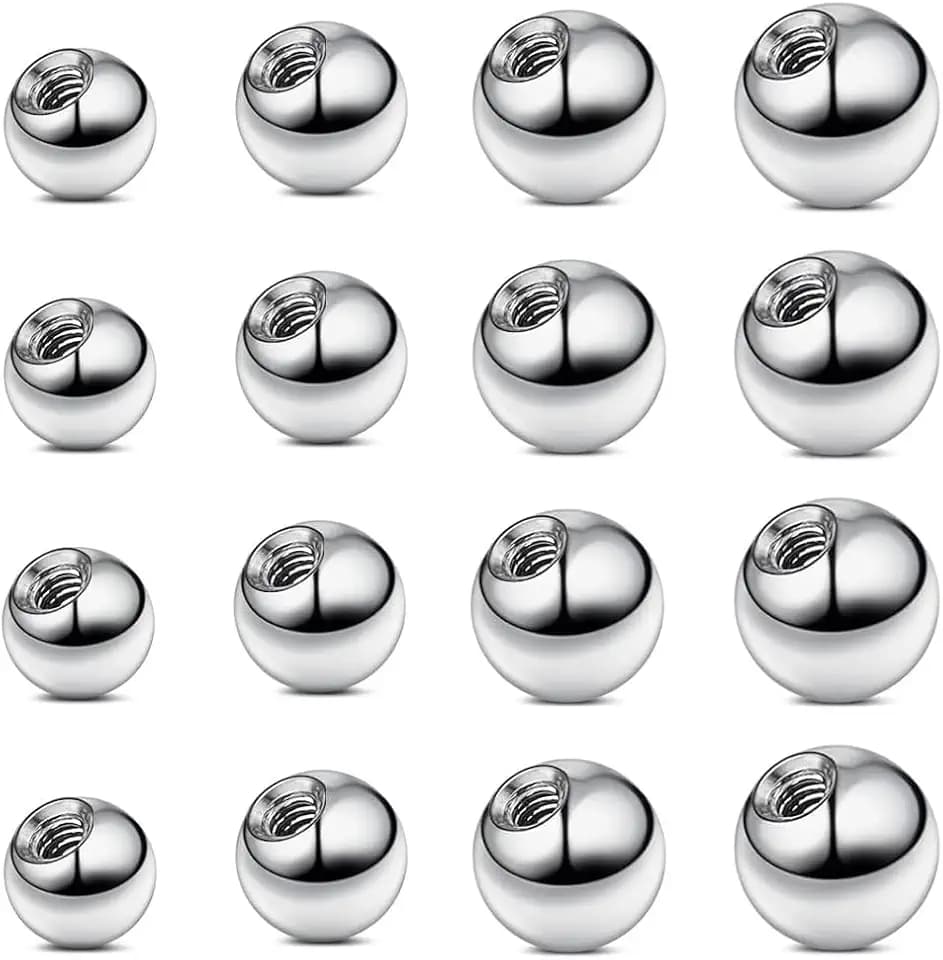 NOPKESV 16 Pezzi 14G Ricambio Palline Piercing Acciaio Chirurgico Pallina per Piercing al Capezzolo Piercing Setto Sopracciglio alla Lingua Ombelico Industriale Piercing(3/4/5/6mm)