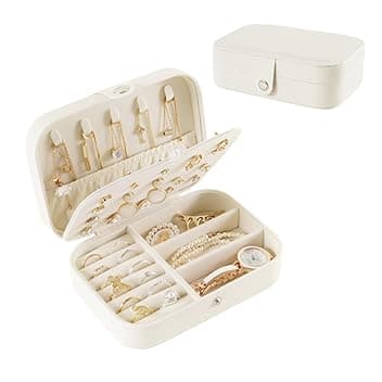 Kzouenzu Kzouenzu Scatole Portagioie, Piccolo Portagioie Da Viaggio Per Donne Ragazze, Per Anelli Orecchini Collane Bracciali [Bianco]