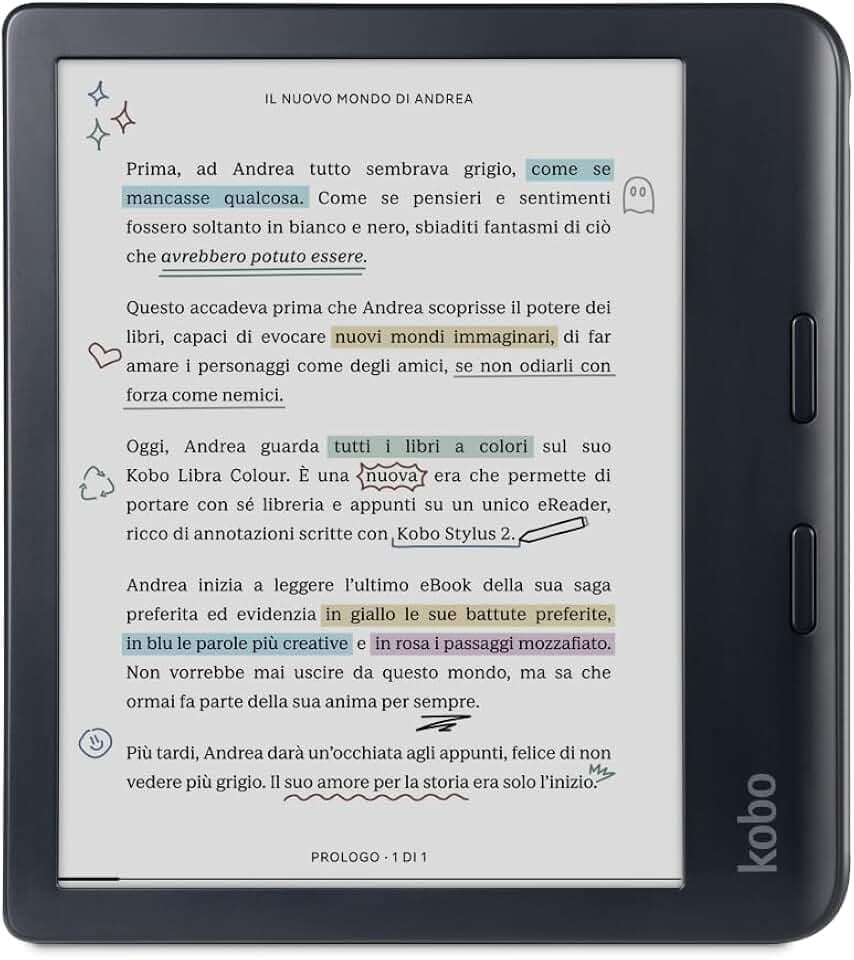 Kobo Libra Colour | eReader | Display antiriflesso a colori E Ink Kaleido™ 3 da 7” | Modalità Scura| I Audiolibri | Impermeabile (Nero)