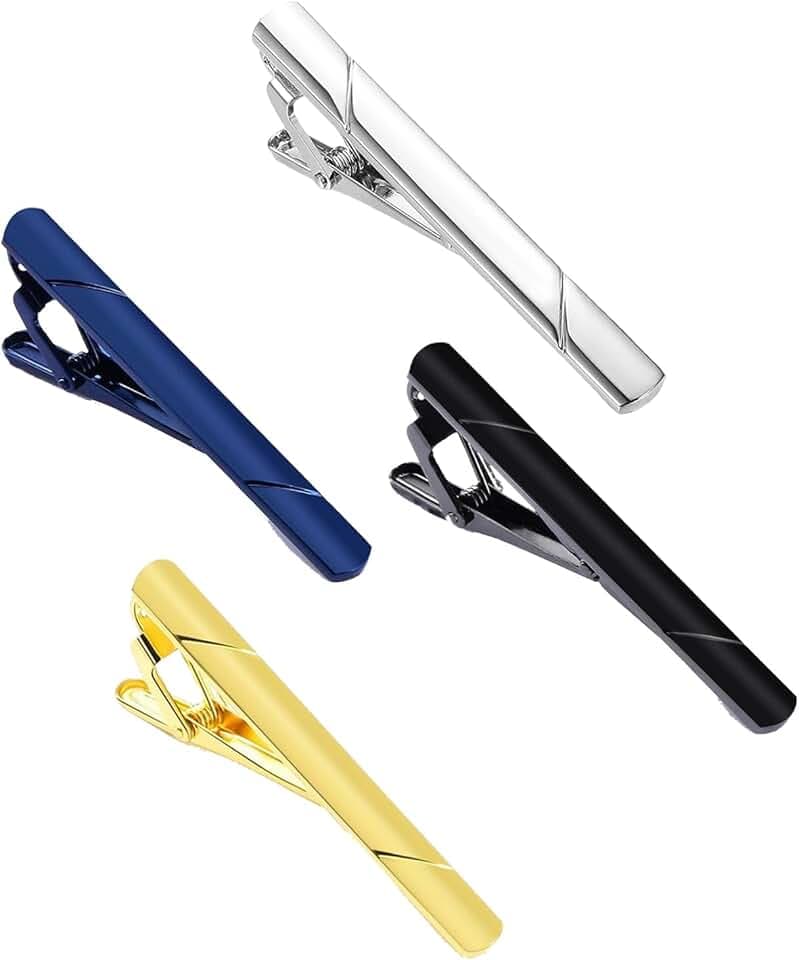 YINGLUOEU 4 Pezzi Fermacravatte da Uomo Fermacravatta in Metallo Rame Clip di Cravatta Set per Matrimonio Festa Anniversari Quotidiano Regalo