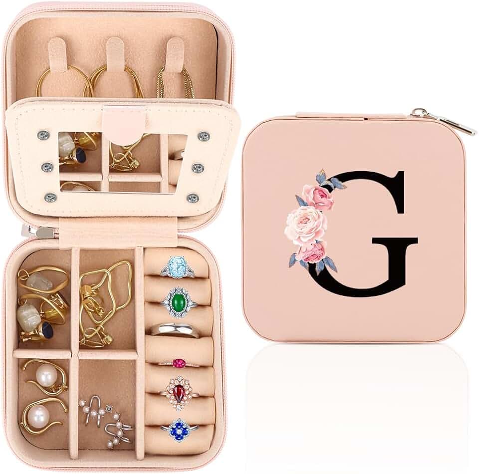 FIDWALL FIDWALL scatola per gioielli da viaggio, personalizzata A-Z, portatile, con specchio