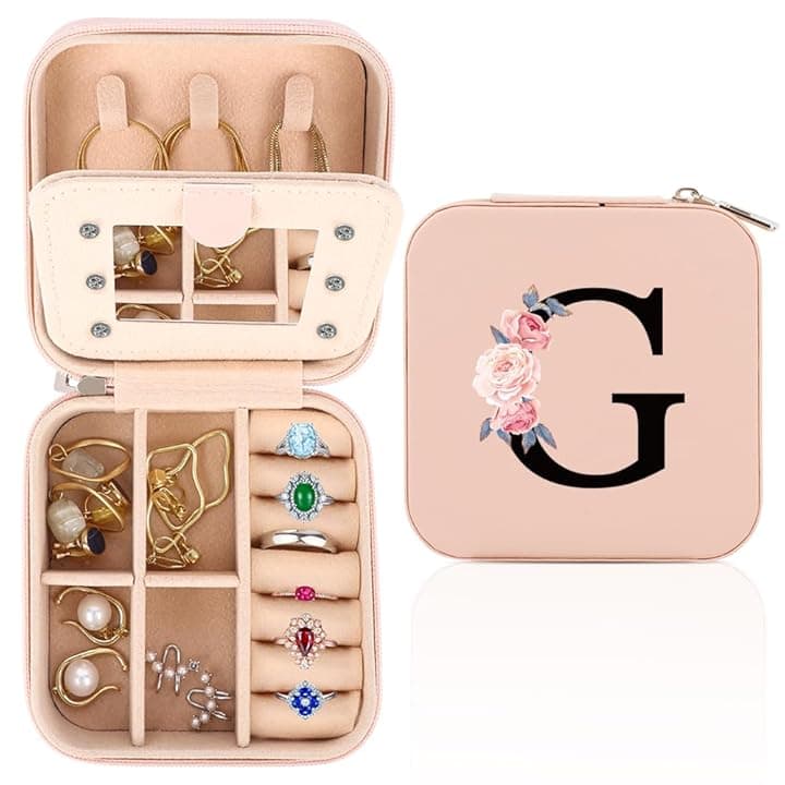 FIDWALL FIDWALL scatola per gioielli da viaggio, personalizzata A-Z, portatile, con specchio