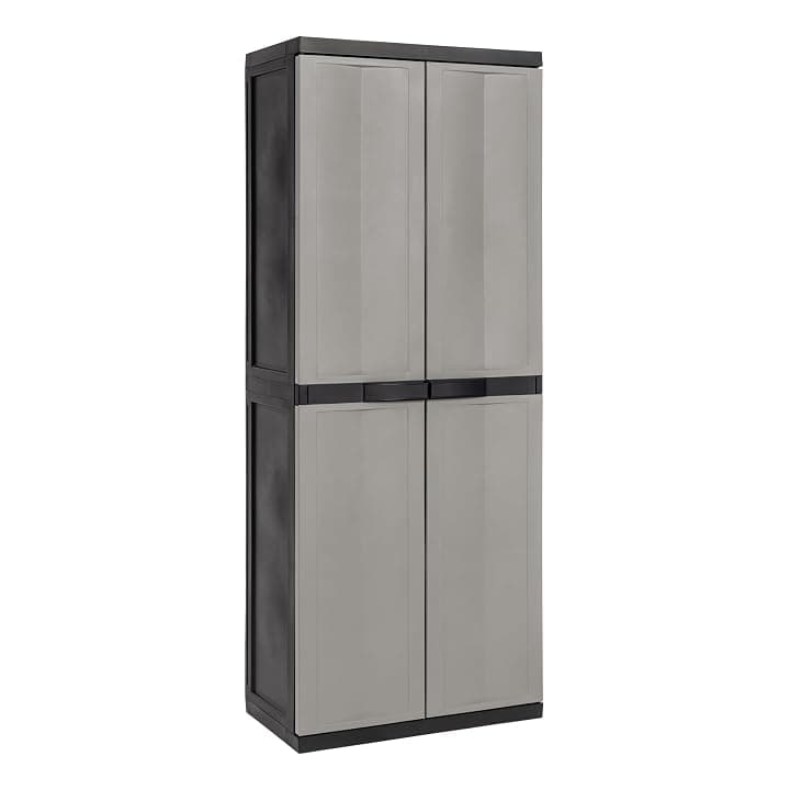 Toomax Armadio Trend Midi Portascope nero/grigio basalto con 4 ripiani regolabili, 65x37x165h cm in plastica riciclata, portattrezzi resistente ideale per garage e spazi esterni