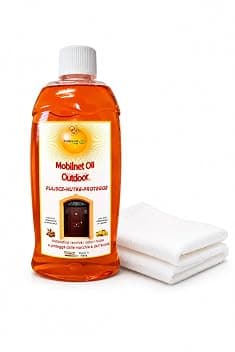 Olio Protettivo per Legno da Esterni. Resiste a Pioggia e Raggi UV. Protegge da Umidità e Sporco. Ravviva il Colore del Legno. Non Unge. Profumo di Limone. 500 ml con Panno Incluso