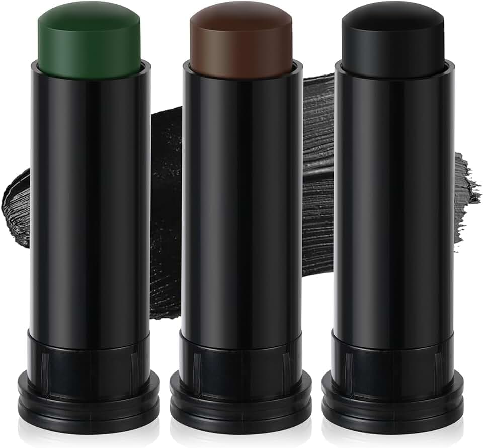 Aomig Camouflage Face Paint Sticks, 3 Pezzi pittura per il viso Mimetica, Camuffamento Facciale Body Paint Stick for Halloween Cosplay Football Make Up Cream Clown, Verde Marrone Nero