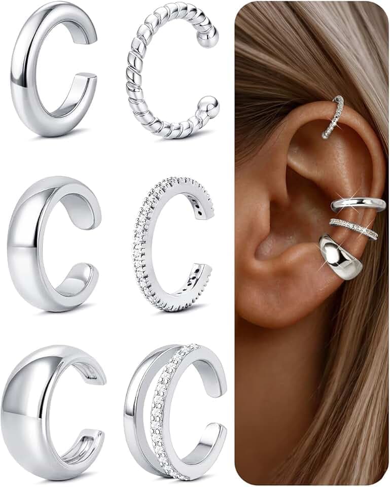 FANCH Ear Cuff Orecchini Senza Buco Donna - 6Pcs Ipoallergenici 14K Oro Placcato Orecchini a Clip Regolabili per Cartilagine Falsi Orecchio Non Piercing Regalo di Gioielli