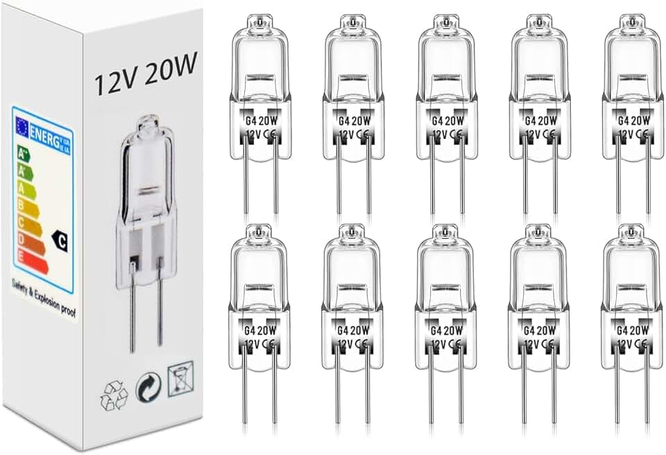 Lampadine Alogene G4 （10 pezzi）12V 20W 2800K Luce bianca calda dimmerabile lampadina alogena Per la sostituzione di lampadari di cristallo, luci di segnalazione, illuminazione della cucina, ecc.