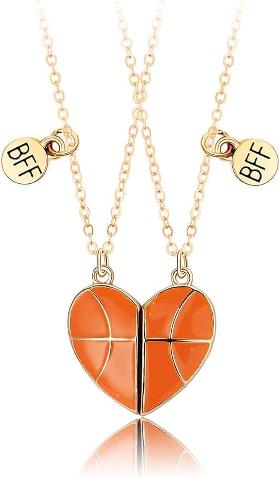 CERSLIMO Collana magnetica con ciondolo a forma di pallone da basket per ragazzi e ragazze, 2 collane abbinate a tema basket e calcio, regalo magnetico per migliore amico, regalo di compleanno,
