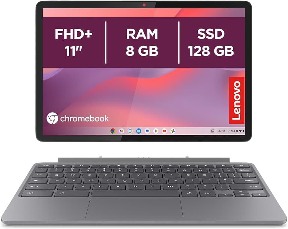 Lenovo Duet Chromebook 11” FHD+ (1920x1200), MediaTek Kompanio 838, RAM 8GB, Memoria 128GB, Schermo Touch, Chrome OS, Folio Stand e Tastiera inclusi - Luna Grey