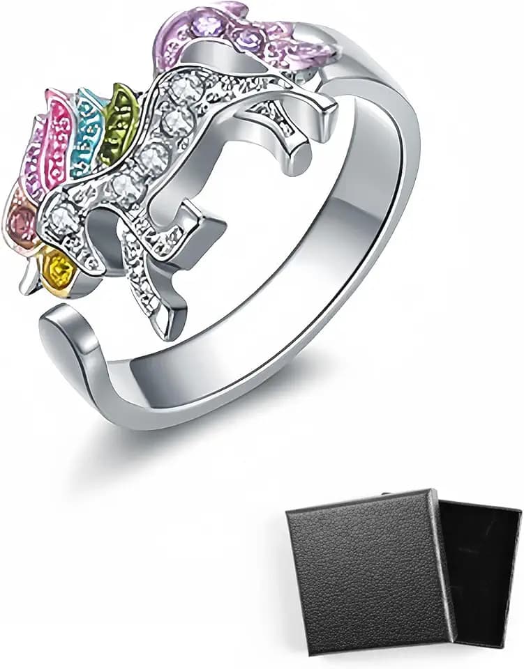 HSIXHAF 1 pcs Anello di unicorno arcobaleno con strass di apertura regolabile Cartoon Unicorn Ragazze Anello, Regalo per figlia, nipote, figlia di un amico