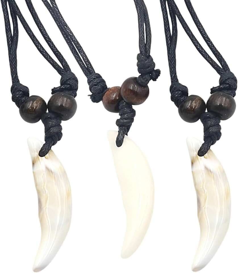 MOPZIJA 3 collane con denti di squalo, unisex, stile tribale, grigio, resina, corda cerata, adulti, adolescenti, bambini