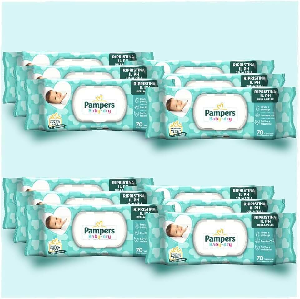 Pampers Baby Fresh Salviettine, Formula Idratante e Delicata che Ripristina il PH della Pelle,12 Confezioni da 70 Pezzi, 840 Salviettine