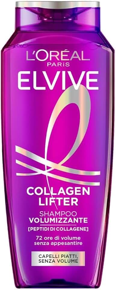L'Oréal Paris Elvive Shampoo Volumizzante, Per Capelli Fini, Sottili, Piatti e Senza Volume. Volume Duraturo Fino a 72H, Con Peptidi di Collagene, Collagen Lifter, 300 ml