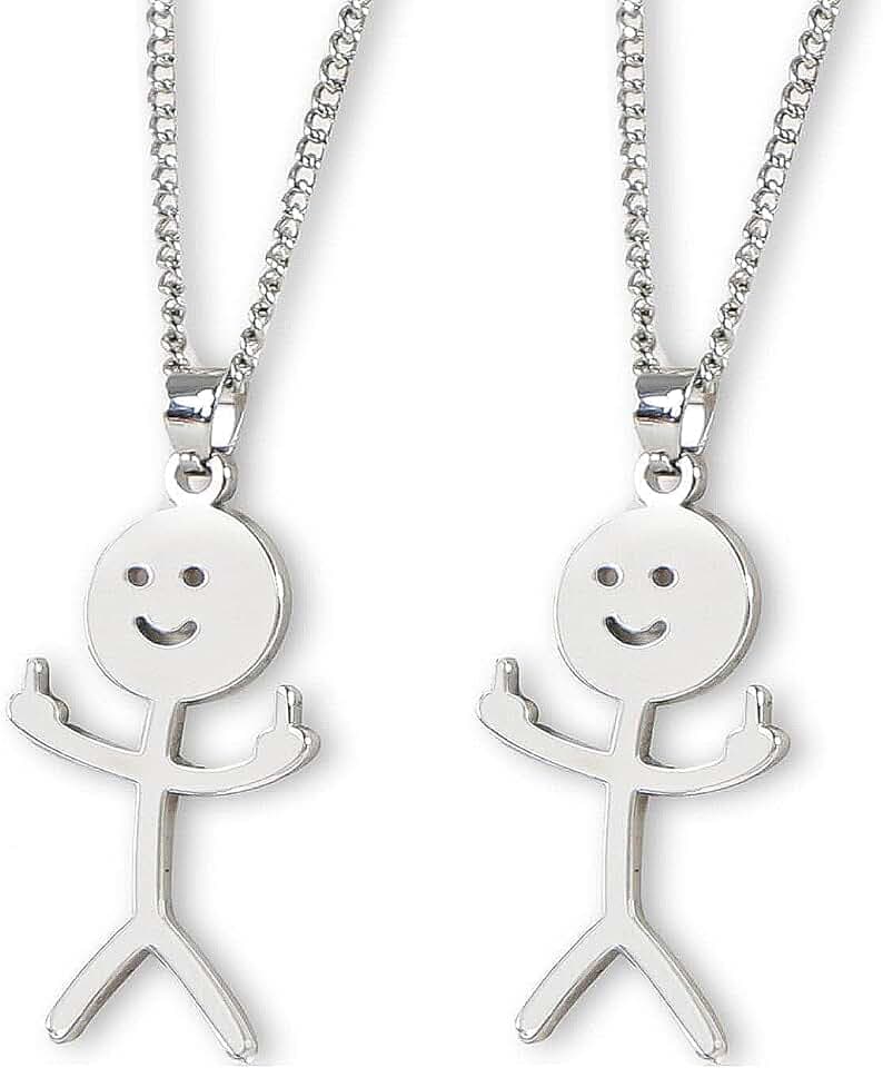 SSHUIKKAI 2 pezzi di cose divertenti, collane dell'amicizia, con dito medio, collana per ragazzi, collana divertente con graffiti, collana con ciondolo a forma di dito per uomo e donna, regalo