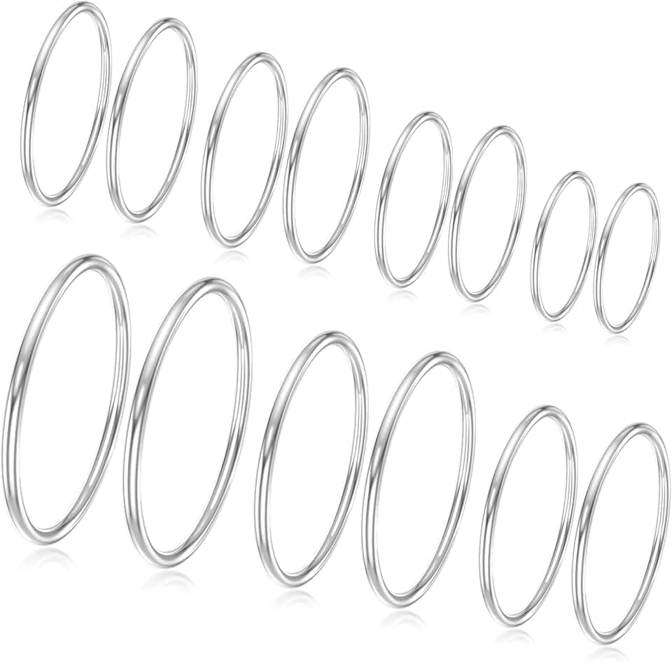 Coicok 14 Pezzi Anelli Donna Acciaio Inossidabile Impilabili Thin Gold Plain Band Rings Stackable Knuckle Anelli Thumb Pinky Midi Rings Misura Comfort-Fit Argento 3/4/5/6/7/8/9