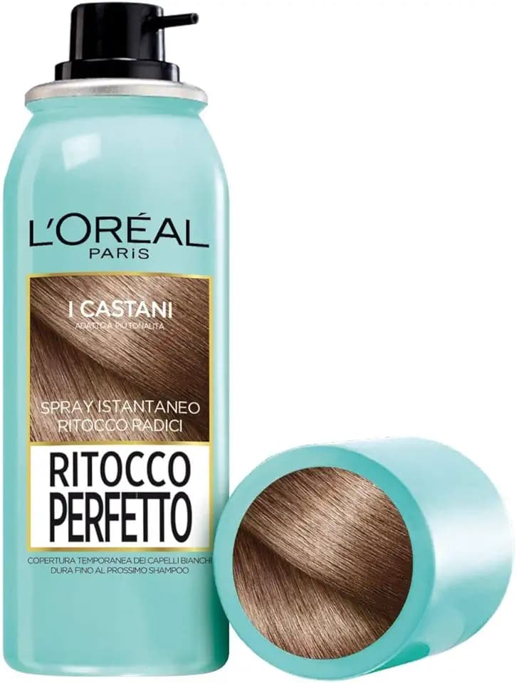 L'Oréal Paris Spray Ritocco Perfetto, Spray Istantaneo per Radici e Capelli Bianchi, Durata fino a 1 Shampoo, Colore: Castano, 75 ml