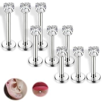 COYUN COYUN 9 Pezzi Gioielli per Piercing, Helix, Labbro, Trago, Orecchio, Naso, Brillantino, Labbro, Helix per Donna Uomo, Titanio, Acciaio Chirurgico, A Farfalla, Classico, Implant Grade