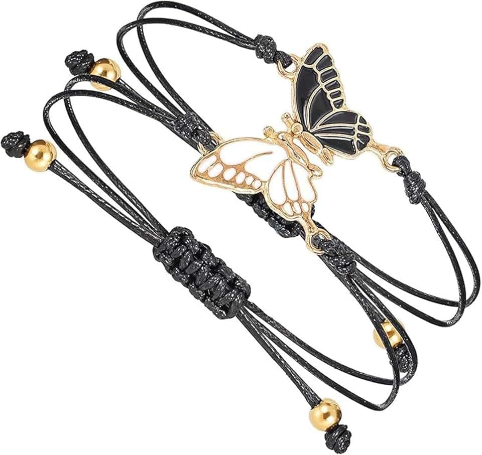 YLLZJ 2 Braccialetti dell'amicizia a farfalla, Braccialetto a farfalla regolabile, Regali per coppie e migliori amici