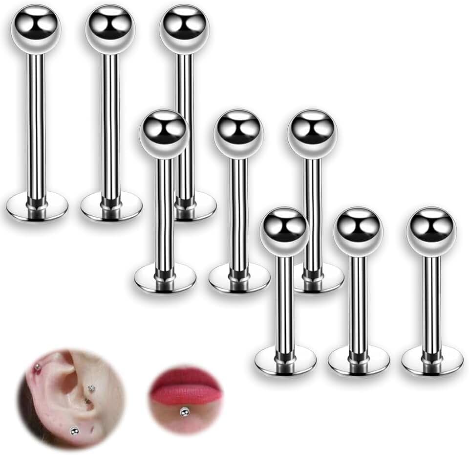 COYUN 9 pcs Piercing a barretta, Piercing Orecchini Lingua Dritto Barbell Acciaio Inossidabile Gioielli Barra, Cartilagine Piercing, Barretta Corpo Piercing Gioielli per unisex, 3 taglie, sferico
