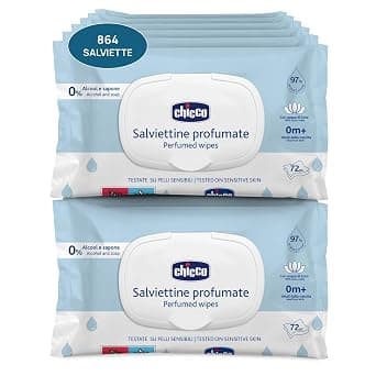 Chicco Salviette Neonato Megapack da 864 Salviette, Detergenti Multiuso Con Clip, Senza Alcool, Profumate, Adatte per Pelli Sensibili, con flip 2024, 12 Confezioni da 72 Salviettine