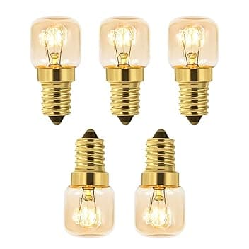5 Pezzi Lampadina Sale 230V, T22 E14 Dimmerabile, Luce Calda 2700K, 80LM, Resistente al Calore Fino a 300 Gradi, Forno e Microonde, Lampada di Sale, Macchine per Cucire, Forno a Microonde