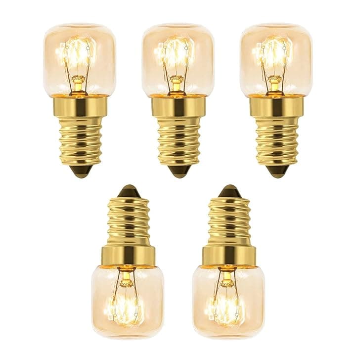 5 Pezzi Lampadina Sale 230V, T22 E14 Dimmerabile, Luce Calda 2700K, 80LM, Resistente al Calore Fino a 300 Gradi, Forno e Microonde, Lampada di Sale, Macchine per Cucire, Forno a Microonde
